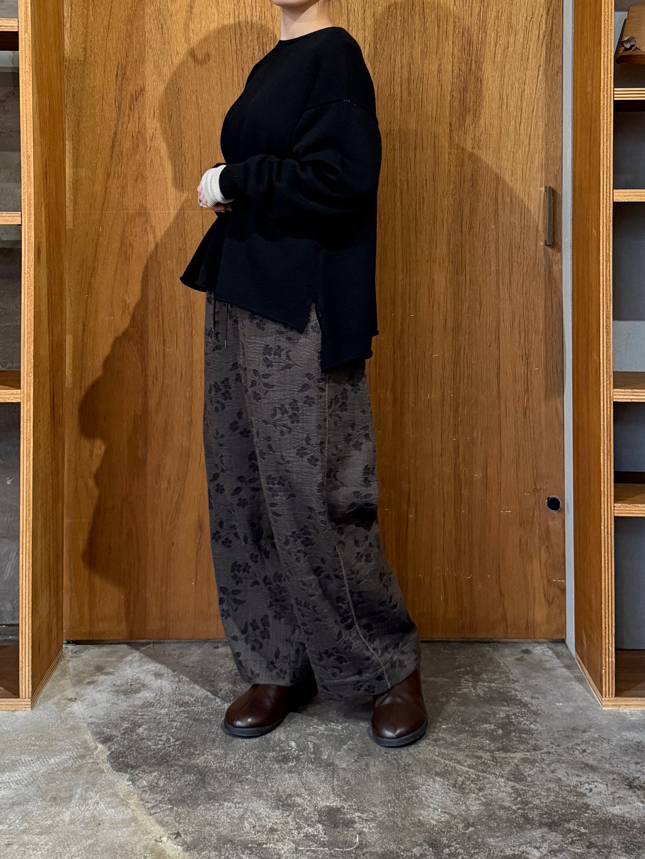 qiri / flower tale gather wide pants (ブラウン)