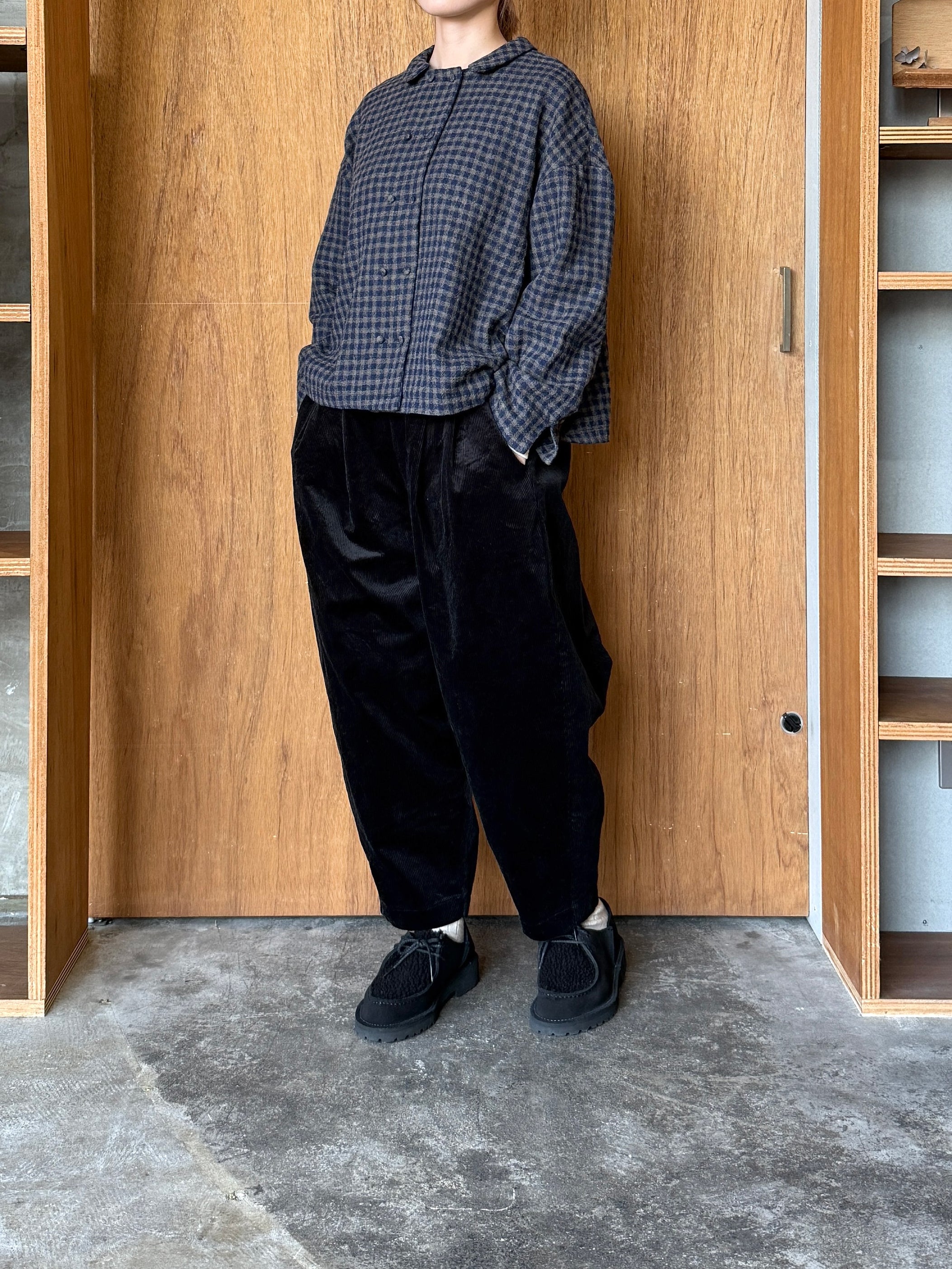 ROBE de PEAU / WOOL GAUZE SHIRT JACKET (GRAY × NAVY BLUE)