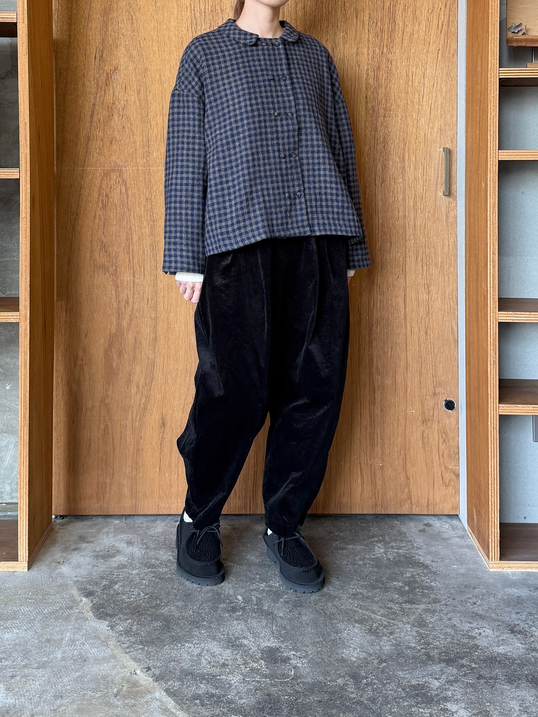 ROBE de PEAU / WOOL GAUZE SHIRT JACKET (GRAY × NAVY BLUE)