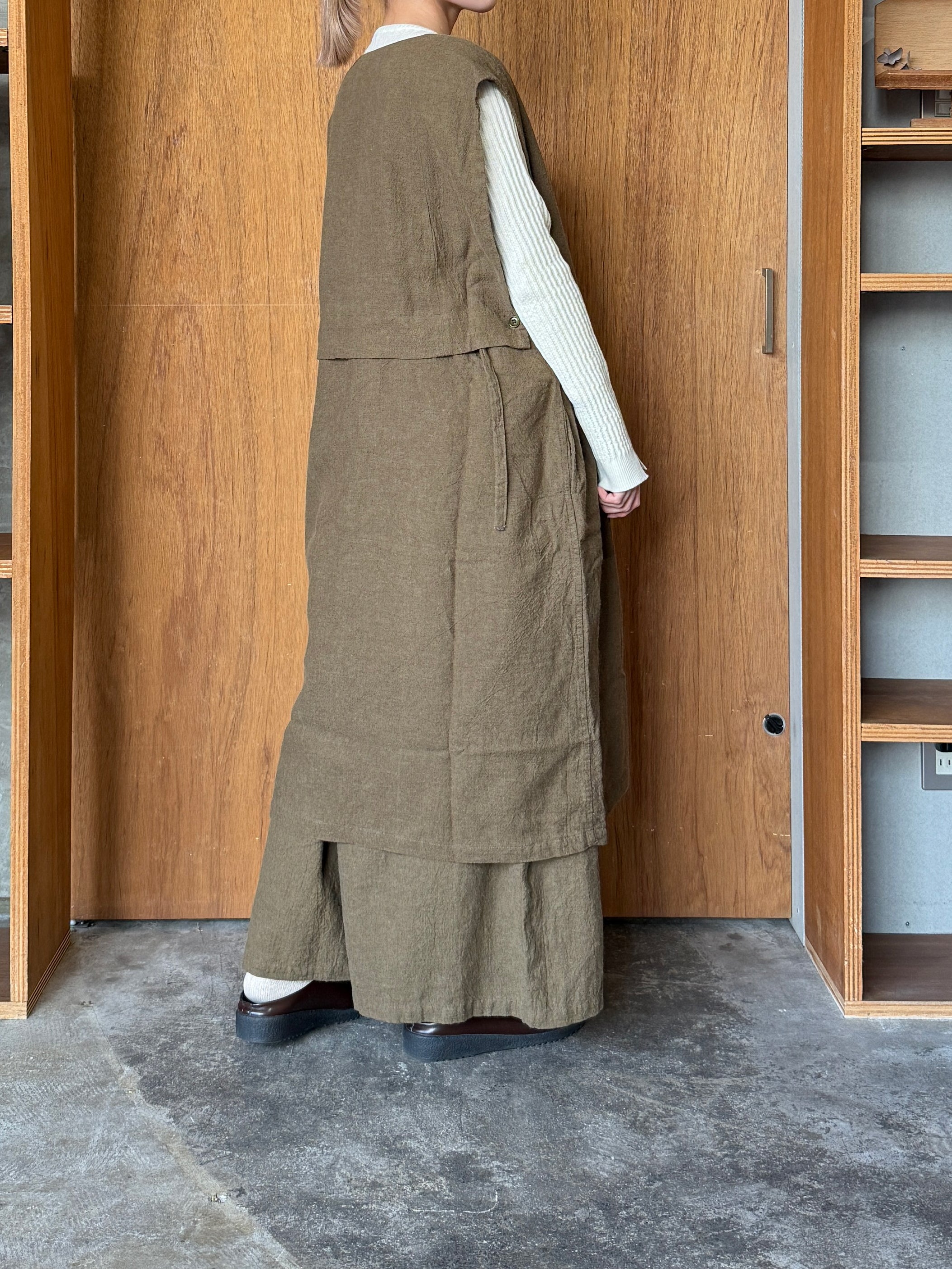 Vlas Blomme / Washed Linen Ramie Wool ロングジレ(Olive)