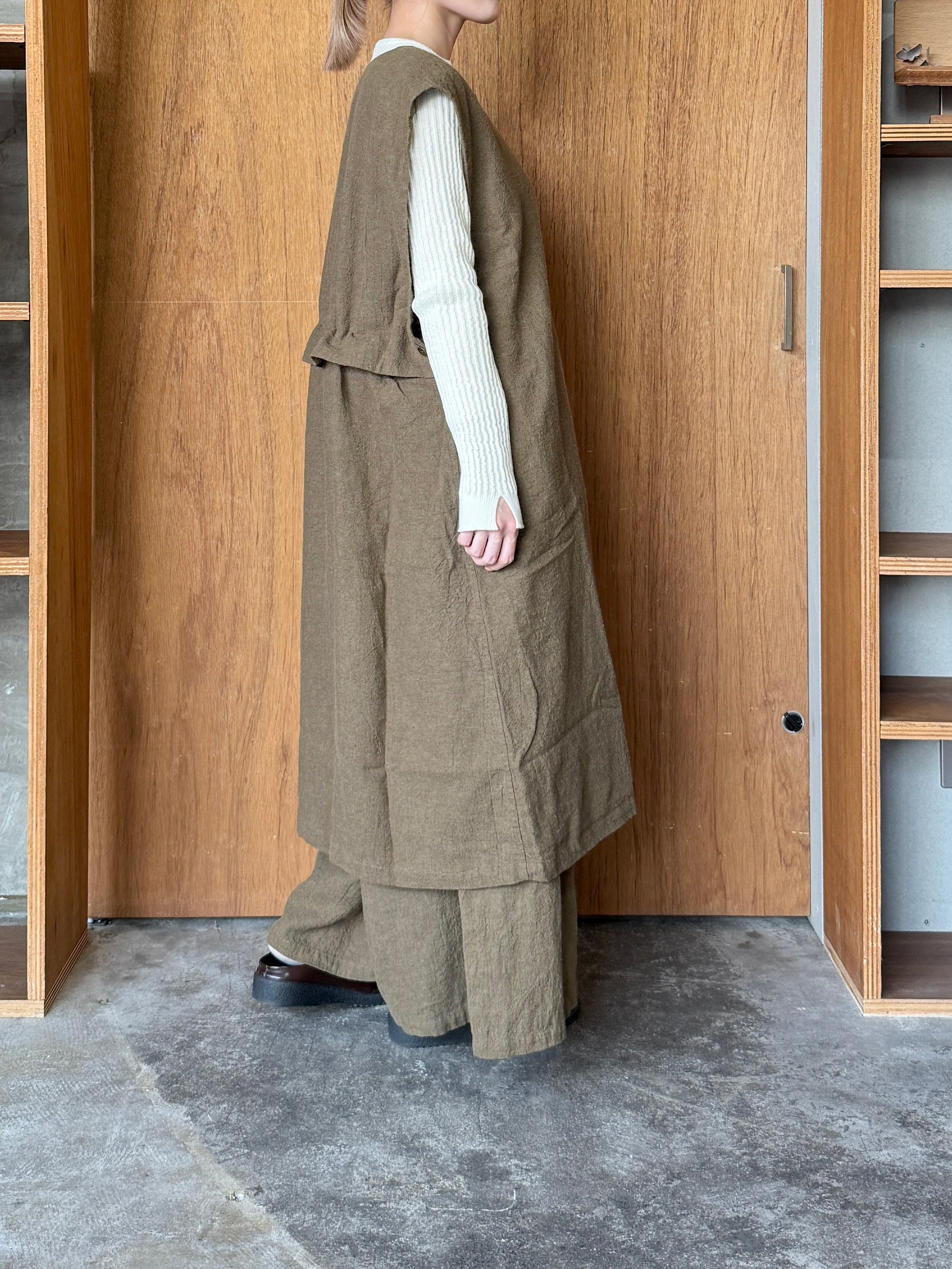 Vlas Blomme / Washed Linen Ramie Wool ロングジレ(Olive)