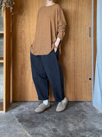 Vlas Blomme / Cotton Silk Plainstitch ラウンドネック長袖ワイドTシャツ  (Raw Umber)