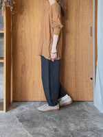 Vlas Blomme / Cotton Silk Plainstitch ラウンドネック長袖ワイドTシャツ  (Raw Umber)