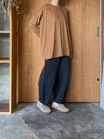 Vlas Blomme / Cotton Silk Plainstitch ラウンドネック長袖ワイドTシャツ  (Raw Umber)