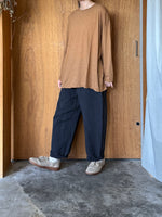 Vlas Blomme / Cotton Silk Plainstitch ラウンドネック長袖ワイドTシャツ  (Raw Umber)