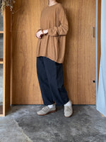 Vlas Blomme / Cotton Silk Plainstitch ラウンドネック長袖ワイドTシャツ  (Raw Umber)