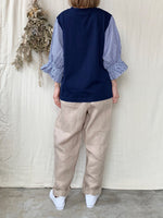 【SALE】UNIVERSAL SEVEN / クラシック天竺 タックギャザースリーブ（ネイビー×ストライプ）