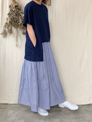 【SALE】UNIVERSAL SEVEN / クラシック天竺 レイヤード ライクOP（ネイビー×ストライプ）