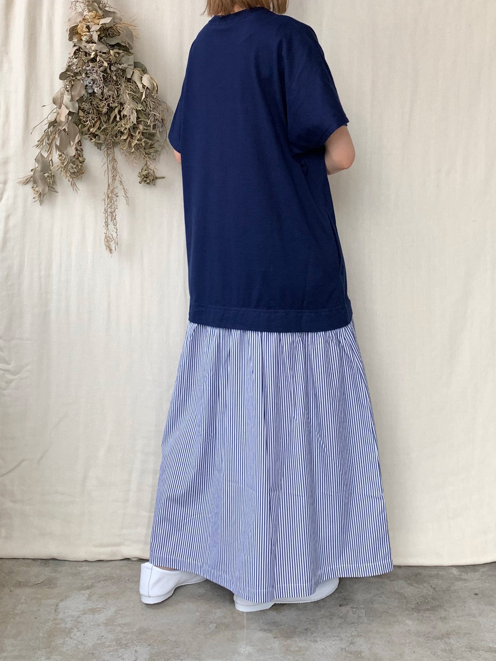 【SALE】UNIVERSAL SEVEN / クラシック天竺 レイヤード ライクOP（ネイビー×ストライプ）