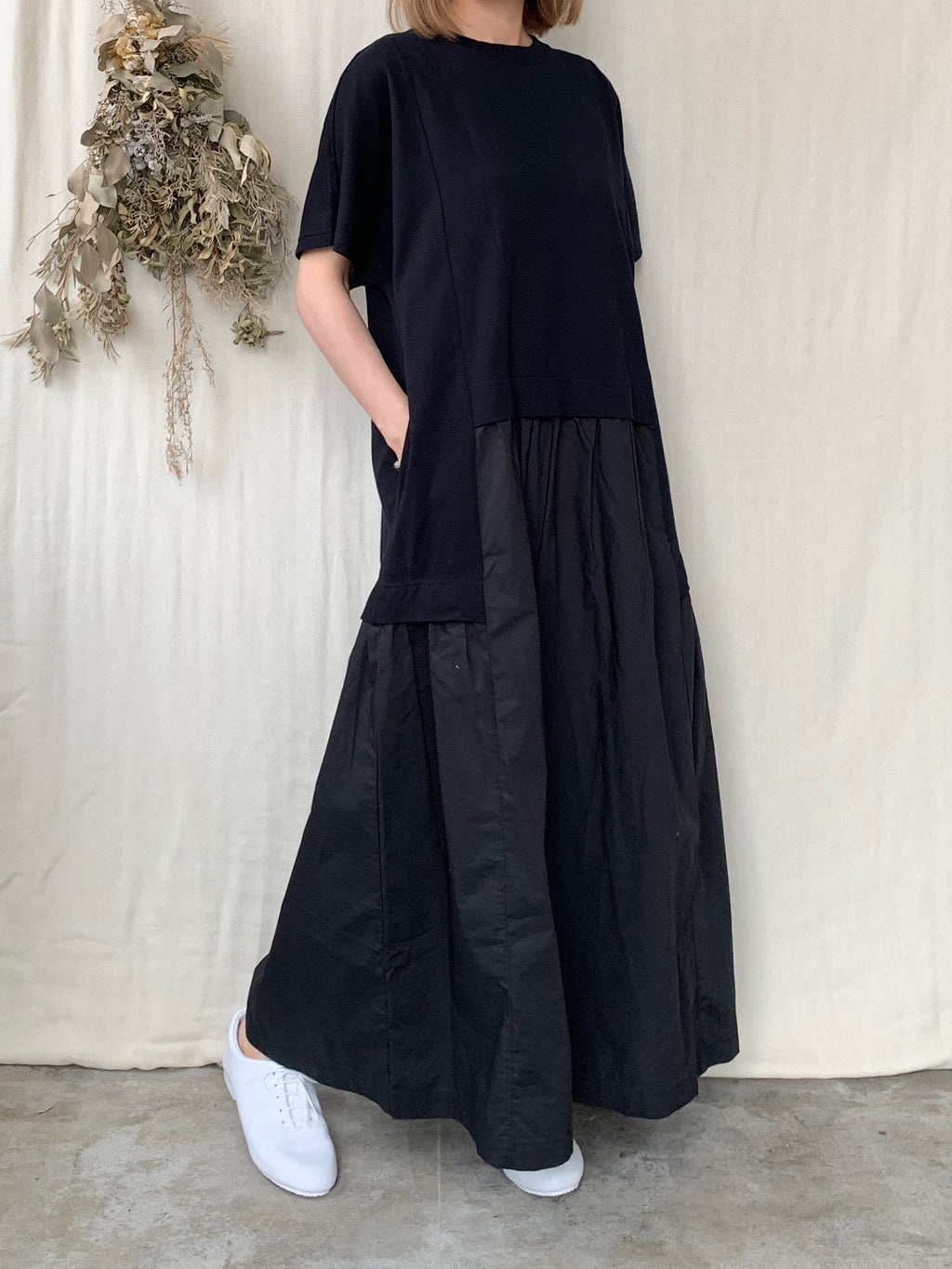 【SALE】UNIVERSAL SEVEN / クラシック天竺 レイヤード ライクOP（クロ×クロ）