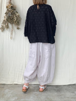 qiri / trees embroidery frill blouse (チャコール)