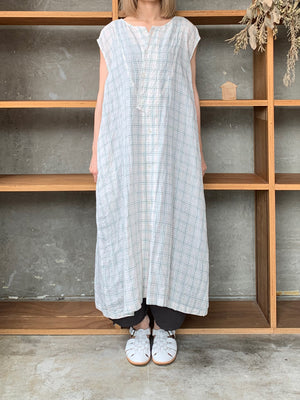 Vlas Blomme / Vintage Check 3way ロングジレ(Off White)