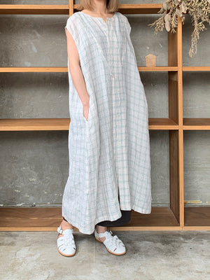 Vlas Blomme / Vintage Check 3way ロングジレ(Off White)
