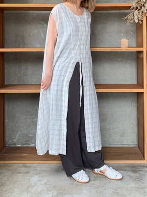 Vlas Blomme / Vintage Check 3way ロングジレ(Off White)