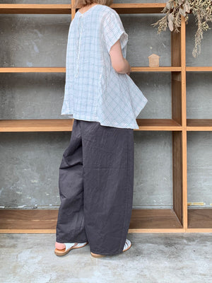 Vlas Blomme / Work Linen Cotton ワイドダーツパンツ(Charcoal)