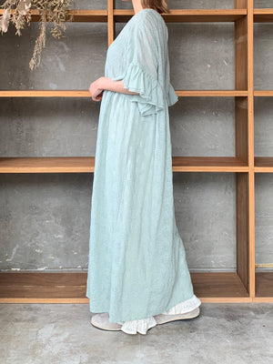 qiri / trees embroidery frill one-piece (ミント)