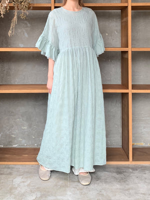 qiri / trees embroidery frill one-piece (ミント)