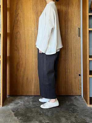 Vlas Blomme / Washed Light Linen ワイドシャツ (L.Beige)