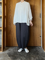 Vlas Blomme / Washed Light Linen ワイドシャツ (L.Beige)