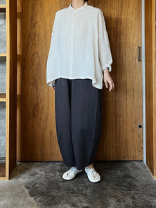 Vlas Blomme / Washed Light Linen ワイドシャツ (L.Beige)