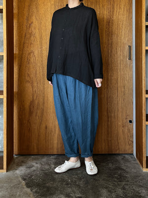 Vlas Blomme / Washed Light Linen ワイドシャツ (D.Charcoal)