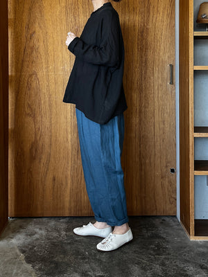 Vlas Blomme / Washed Light Linen ワイドシャツ (D.Charcoal)