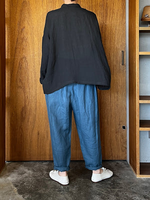 Vlas Blomme / Washed Light Linen ワイドシャツ (D.Charcoal)