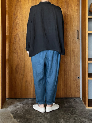 Vlas Blomme / Washed Light Linen ワイドシャツ (D.Charcoal)