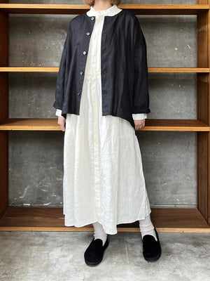 【SALE】TISSU / フレンチリネン ノーカラーシャツ（クロ）