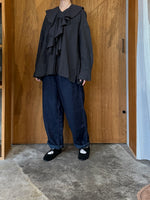 ROBE de PEAU / 2Way Frill Collar Blouse (Black-Check)