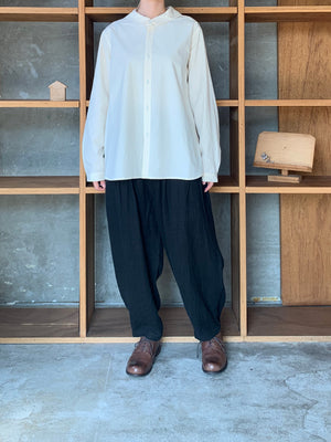Vlas Blomme / Cotton Hemp High Count ミニセーラーカラーシャツ (Écru)