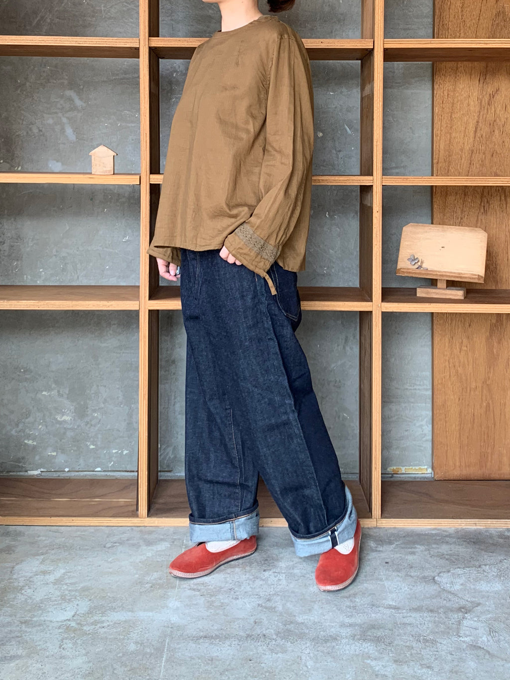 Vlas Blomme / C/L Viyella レース付きブラウス (Olive)